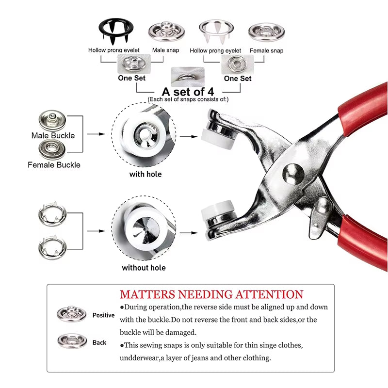 Universal 9.5Mm Metal Hollow Five-Claw Snap Button for Installing Clothes Bag Sewing and DIY Craft Hand Pliers Tool