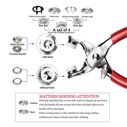 Universal 9.5Mm Metal Hollow Five-Claw Snap Button for Installing Clothes Bag Sewing and DIY Craft Hand Pliers Tool